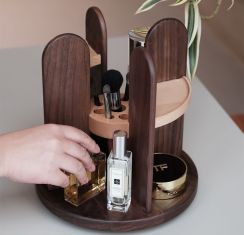 Wood Rotatable Desktop Cosmetic Storage Organizer