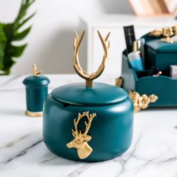 Golden Antlers Living Room Dark Green Ceramic Ashtray