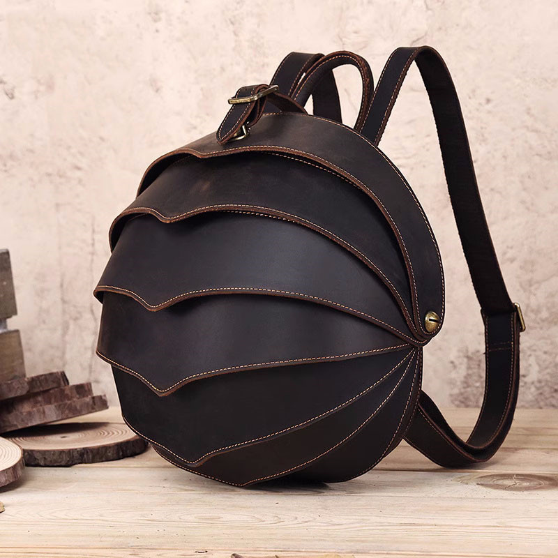 Vintage Genuine Leather Beetle Backpack,Unique Outdoor Travel Bag