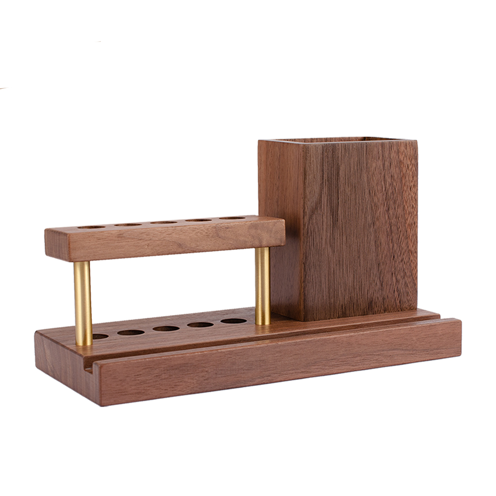 Wood Office Organizer Multiple Pen Holders Phone Stand